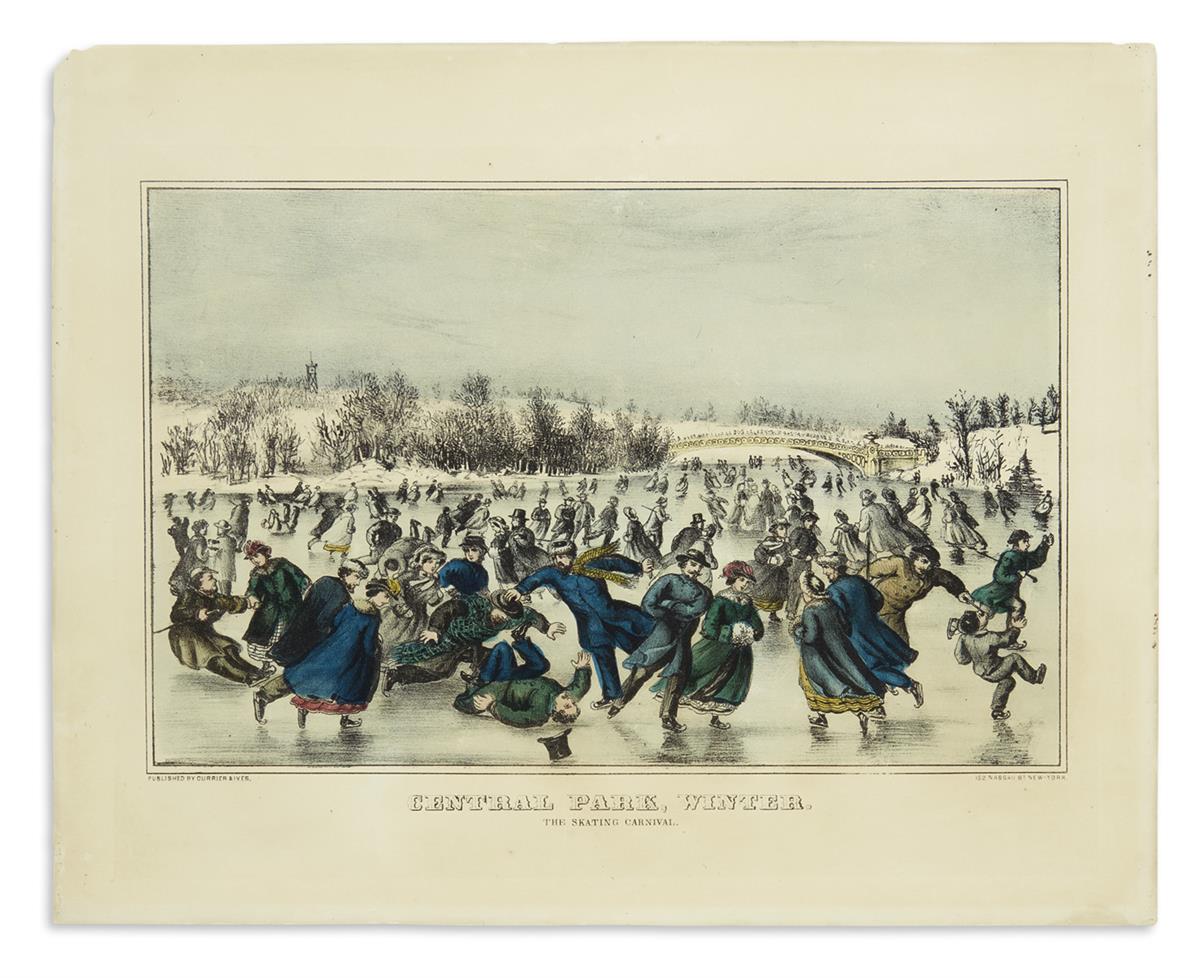 CURRIER & IVES. Central Park, Winter. The Skating Carnival.